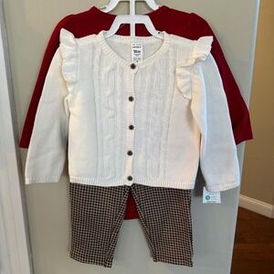 NEW Carters Baby Girls 18m Holly Bodysuit White Cable Knit Sweater 3 piece set